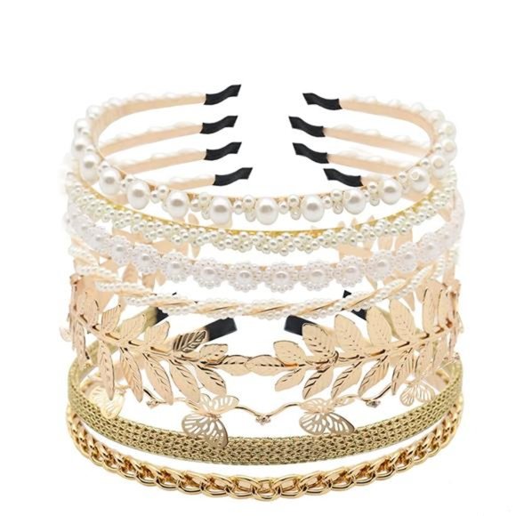 8 PCS Headbands for Women  Gold Pearls Bridal Wedding Hair Accessories